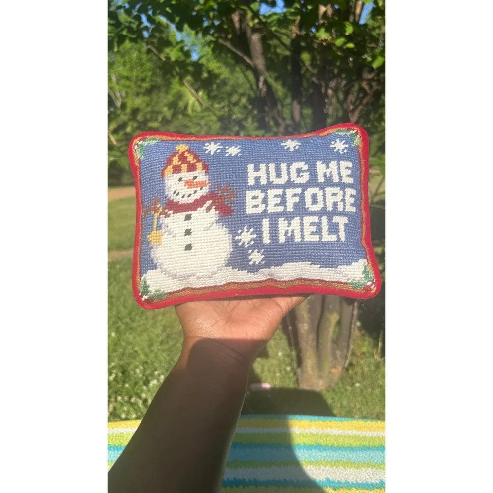 80s Christmas Snowman Needlepoint‎ Pillow Vintage